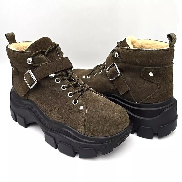 Jeffrey Campbell Accel Boot Lugged Sole Faux Fur Lined Ankle Booties Wms Size 9 - Picture 2 of 12